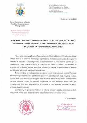 komunikat odwolanie rekolekcji 12 03 2020