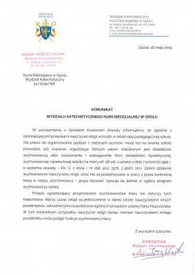 komunikat katecheta a wychowawstwo 2019